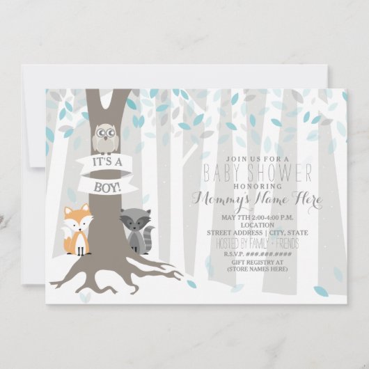 Woodland Creatures Winter Baby shower Kaart (Voorkant)