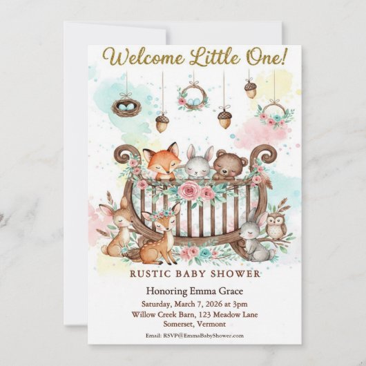 Woodland Crib Welcome Little One Baby Shower Kaart (Voorkant)