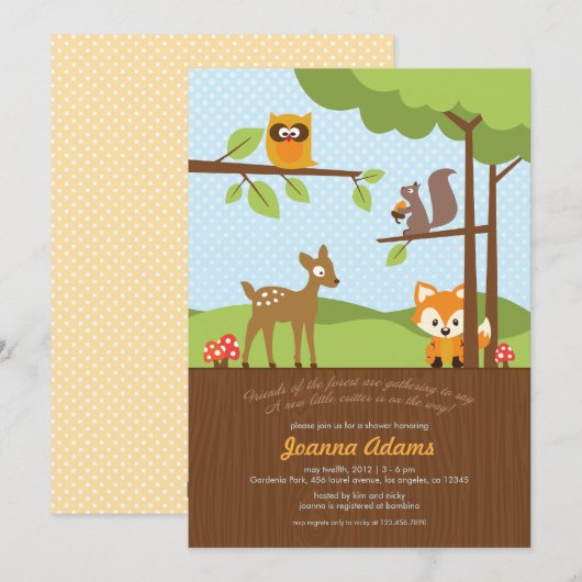 Woodland Critters Baby shower Invitation Kaart (Voorkant / Achterkant)