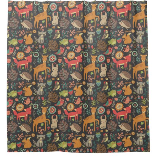 Woodland Critters Cottcore Folk Art Douchegordijn (Voorkant)