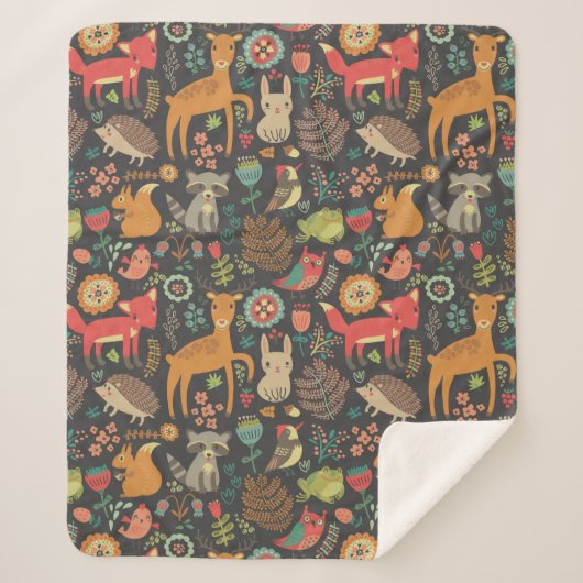 Woodland Critters Cottcore Folk Art Sherpa Deken (Voorkant)