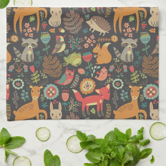 Woodland Critters Cottcore Folk Art Theedoek (Gevouwen)