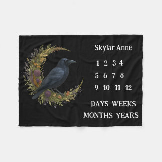 Woodland Crow Botanische Krans Mijlpaal Fleece Deken