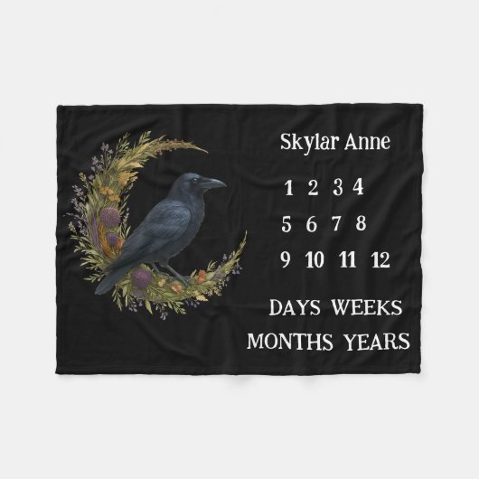 Woodland Crow Botanische Krans Mijlpaal Fleece Deken (Voorkant (Horizontaal))