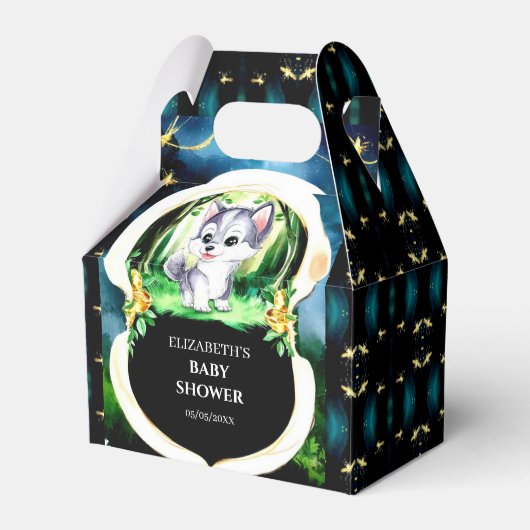 Woodland Custom Wolf Baby shower Bedankdoosjes (Voorkant Zijde)