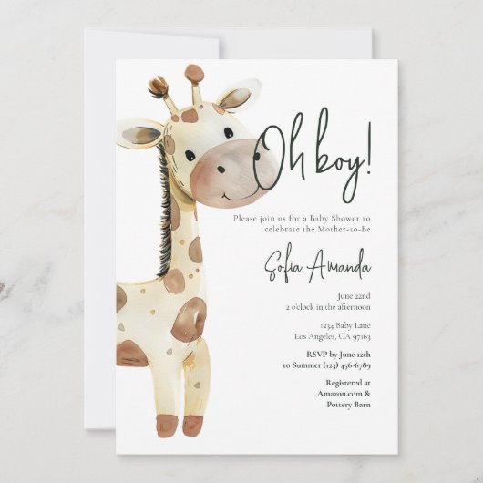 Woodland Cute Animal Giraffe Baby shower Kaart (Voorkant)