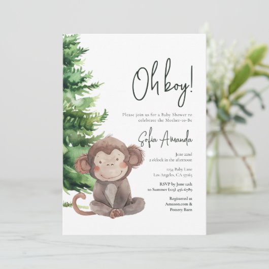 Woodland Cute Animal Monkey Baby shower Kaart (Staand voorkant)