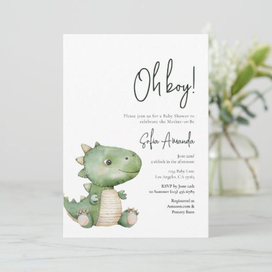Woodland Cute Animal Stegosaurus Baby shower Kaart (Staand voorkant)