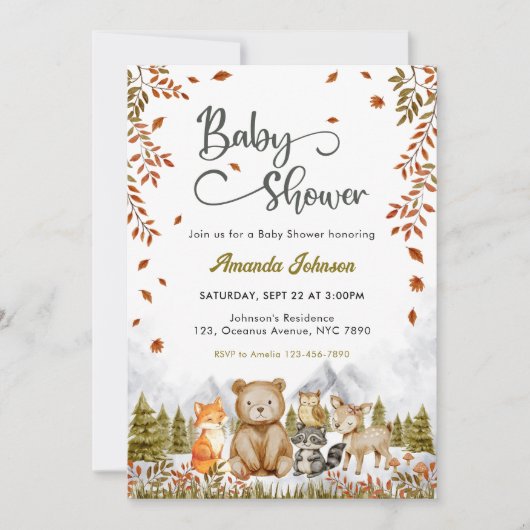 Woodland Cute Animals Baby Shower Kaart (Voorkant)