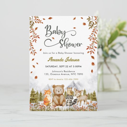 Woodland Cute Animals Baby Shower Kaart (Staand voorkant)