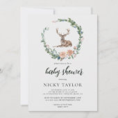 Woodland Cute Animals Deer Baby shower Invitation Kaart (Voorkant)