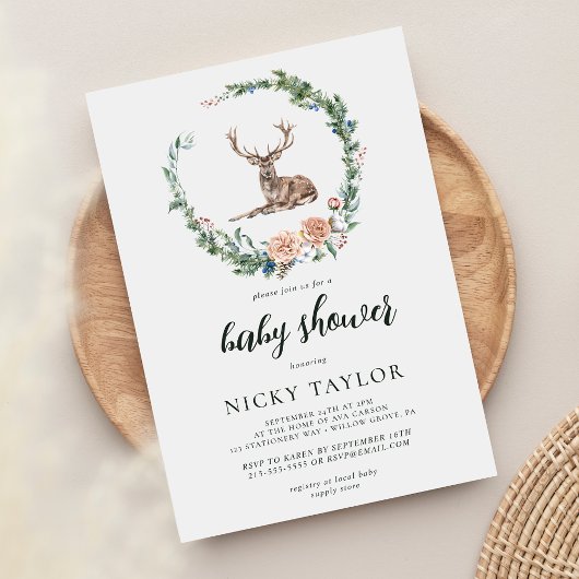 Woodland Cute Animals Deer Baby shower Invitation Kaart