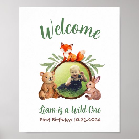 Woodland Cute Animals Foto Wild One Welcome Sign Poster (Voorkant)
