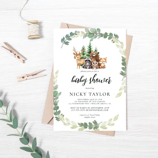 Woodland Cute Animals Lijst Baby shower Kaart