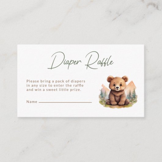 Woodland Cute Baby Bear Diaper Raffle Card Informatiekaartje (Voorkant)