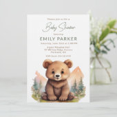 Woodland Cute Baby Bear Shower Invitation Kaart (Staand voorkant)