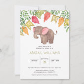 Woodland Cute Baby Elephant Baby shower Invitation Kaart (Voorkant)