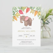 Woodland Cute Baby Elephant Baby shower Invitation Kaart (Staand voorkant)