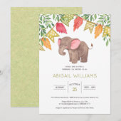 Woodland Cute Baby Elephant Baby shower Invitation Kaart (Voorkant / Achterkant)