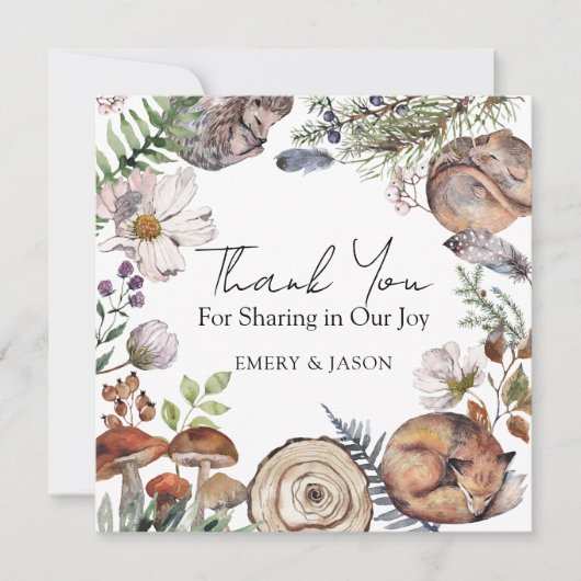 Woodland Cute Forest Animals Baby Shower Bedankkaart (Voorkant)