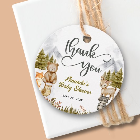 Woodland, dank je, Forest Animals Baby shower Bedankjes Labels