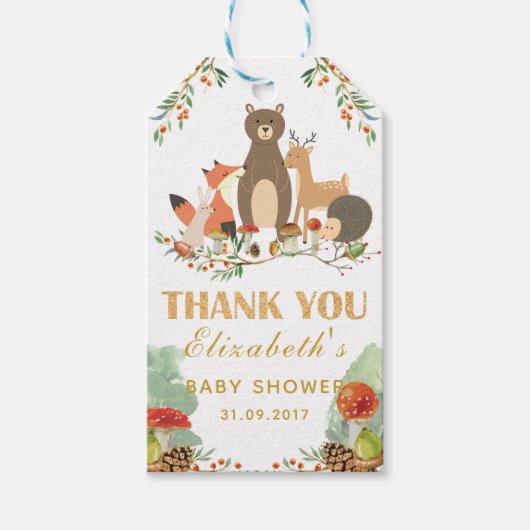 Woodland Dank u Baby shower Cadeaulabel (Voorkant)