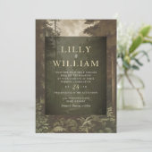 Woodland Dark Forest Moody River Wedding Kaart (Staand voorkant)