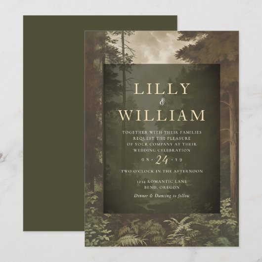Woodland Dark Forest Moody River Wedding Kaart (Voorkant / Achterkant)