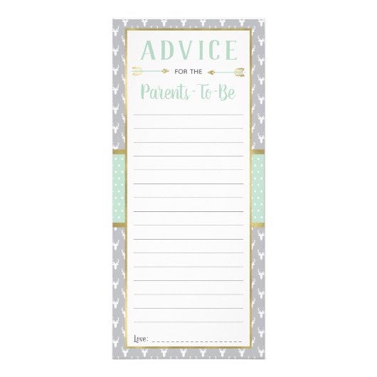 Woodland Deer Advies Kaart, Baby shower, Munt, Gri Reclamekaart (Voorkant)