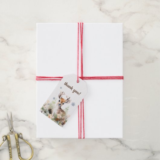 Woodland Deer Animal Baby shower Dank u Cadeaulabel (Met Touw)