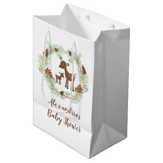 Woodland Deer Animals Baby shower Gift Bag Medium Cadeauzakje (Voorkant Gekanteld)