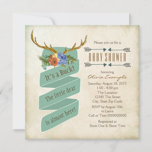  Woodland Deer Antler Baby shower Kaart (Voorkant)