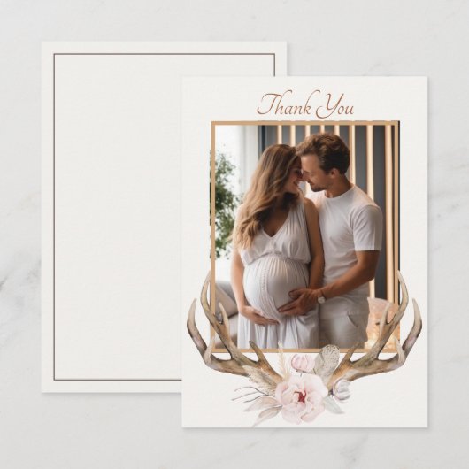 Woodland Deer Antlers Baby shower Dank u kaart – (Voorkant / Achterkant)