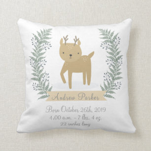 Woodland Deer Baby Birth Announcement Pillow Kussen