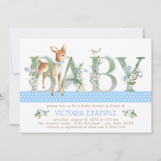  Woodland Deer Baby Boy Shower Uitnodigingen (Voorkant)