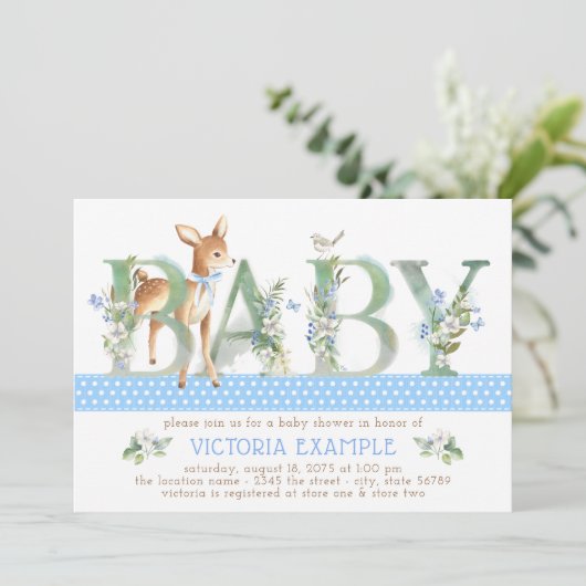  Woodland Deer Baby Boy Shower Uitnodigingen (Staand voorkant)