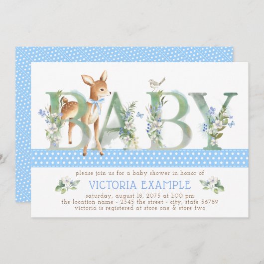  Woodland Deer Baby Boy Shower Uitnodigingen (Voorkant / Achterkant)