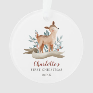 Woodland Deer Baby Meisje Eerste Kerstmis Foto Ornament