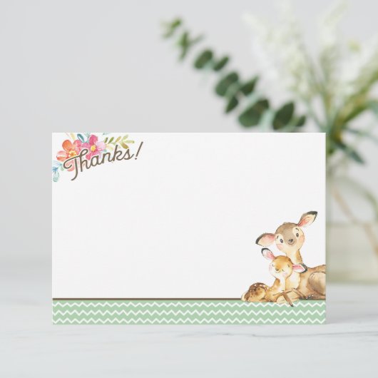 Woodland Deer Baby shower Bedankt Card (Staand voorkant)