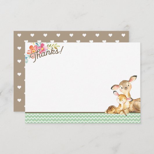 Woodland Deer Baby shower Bedankt Card (Voorkant / Achterkant)