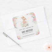 Woodland Deer Baby shower Bookplaat Vierkante Sticker (Envelop)
