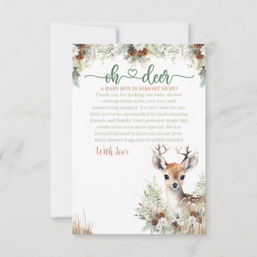 Woodland Deer Baby shower Boy Bedankkaart (Voorkant)