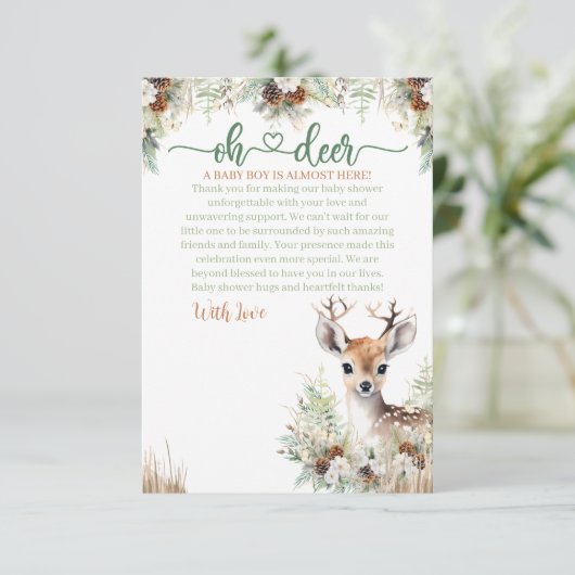 Woodland Deer Baby shower Boy Bedankkaart (Staand voorkant)