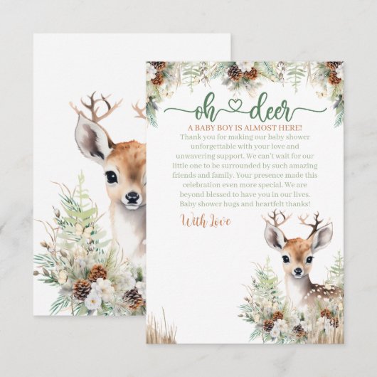 Woodland Deer Baby shower Boy Bedankkaart (Voorkant / Achterkant)