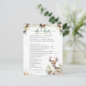 Woodland Deer Baby shower Boy Game Briefkaart (Staand voorkant)