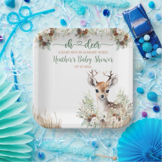 Woodland Deer Baby shower Boy Papieren Bordje (Feest)
