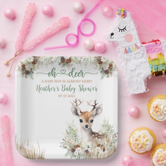 Woodland Deer Baby shower Boy Papieren Bordje (Feest)