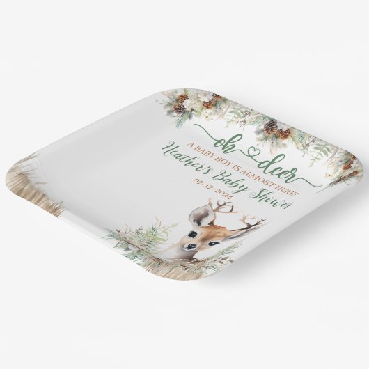 Woodland Deer Baby shower Boy Papieren Bordje (Gebogen)