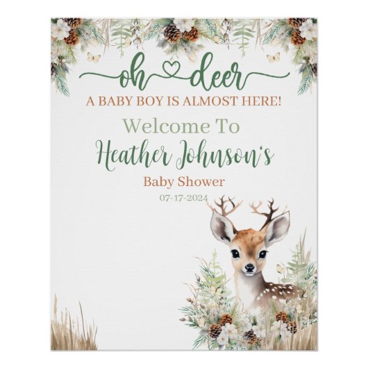 Woodland Deer Baby shower Boy Perfect Poster (Voorkant)