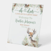Woodland Deer Baby shower Boy Reclamebord Met Voetstuk (Voorkant)